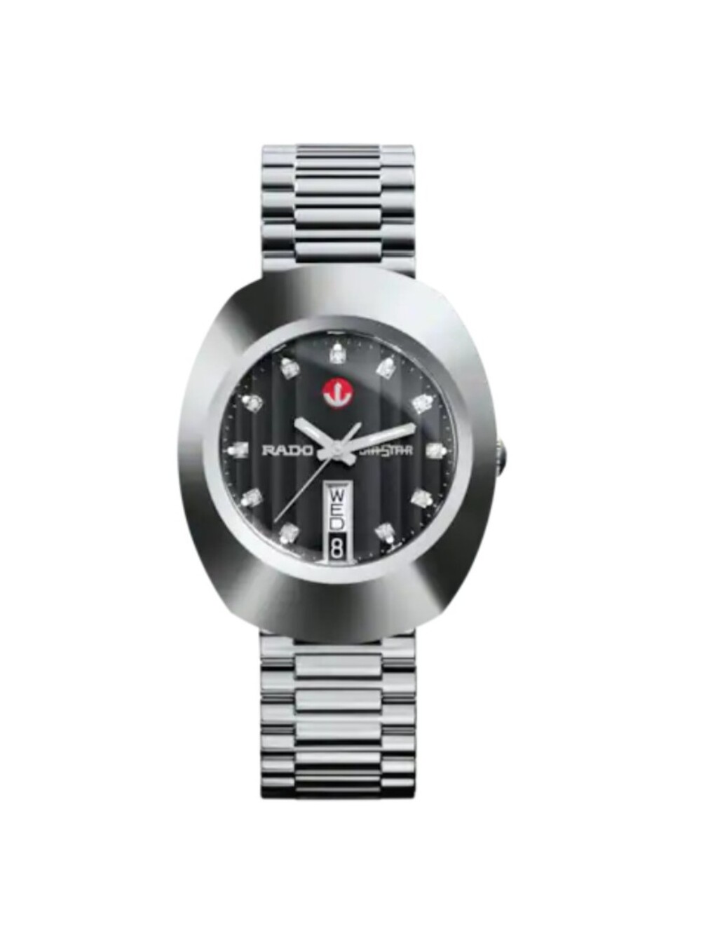 Rado Original Automatic Silver Watch with Black Dial and Red Accent